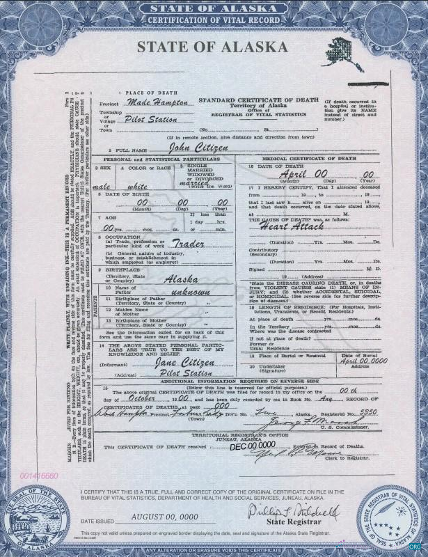 Download USA Alaska state death certificate template in PSD format Photoshop template